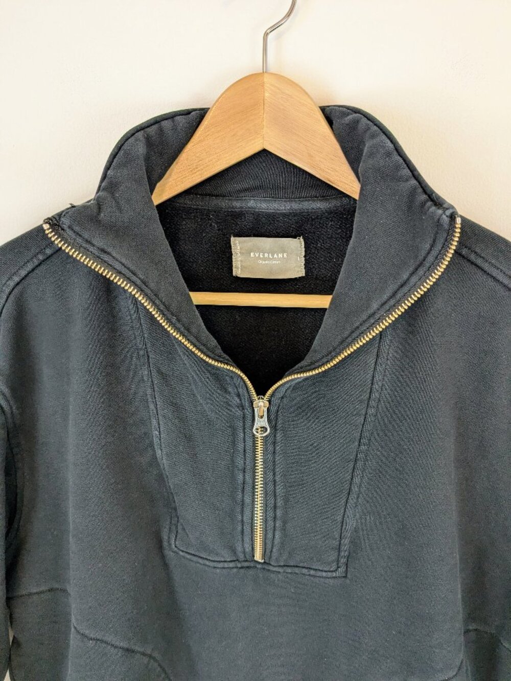 Everlane track 1/2 half zip sweatshirt black cotton - Picture 5 of 14